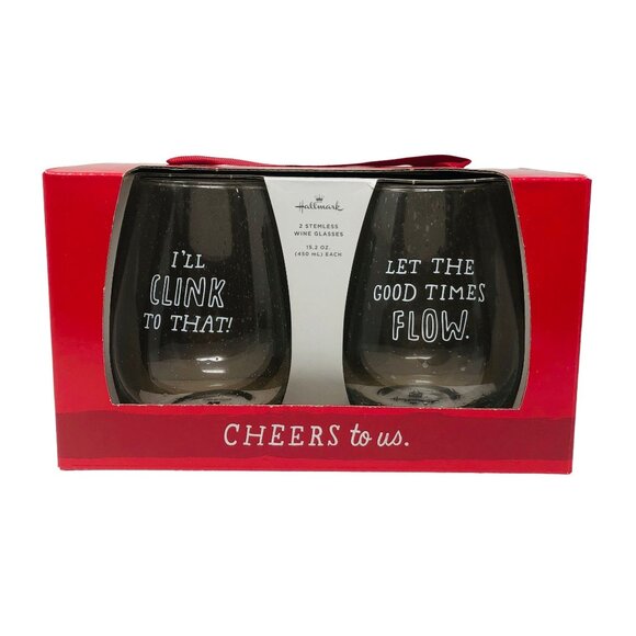 Hallmark Stemless Wine Glass Set Cheers to Us! Celebrations Good Times - Picture 1 of 5